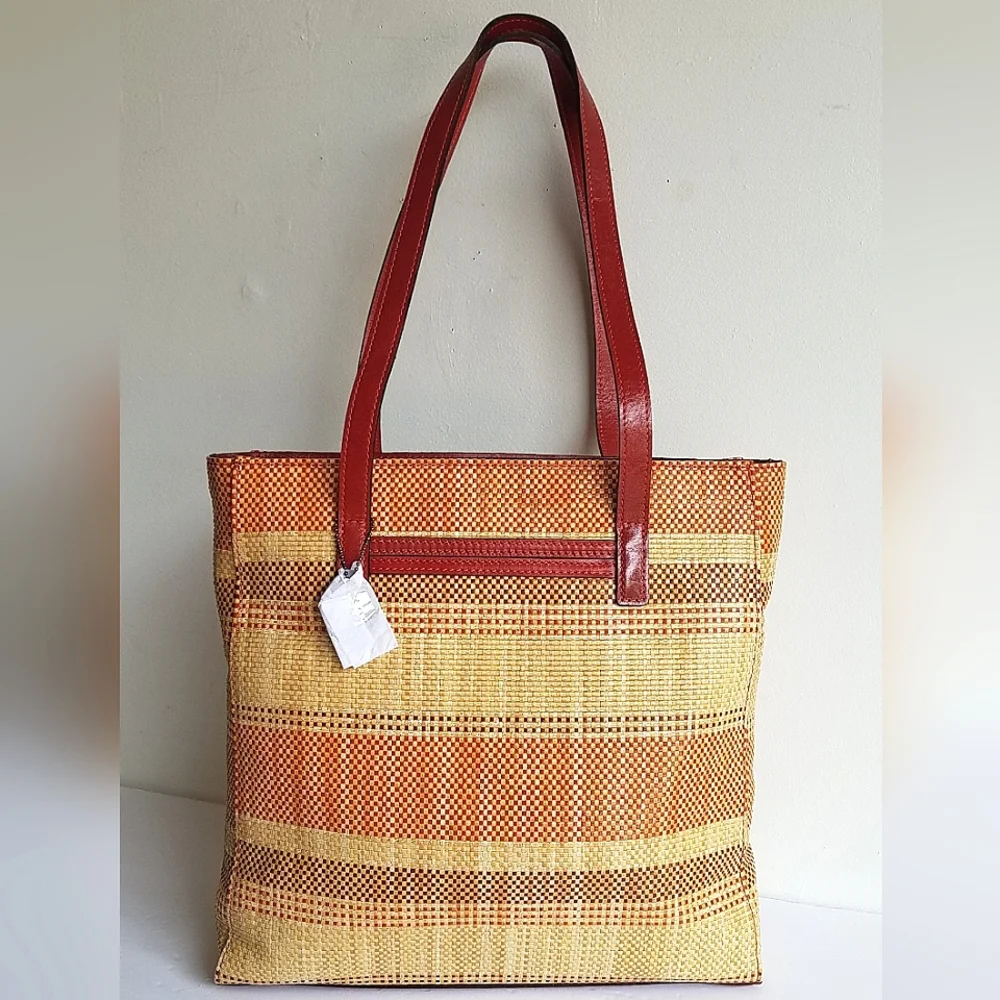 Patricia Nash Italian Fine Straw Multi Weave & Leather Viana Ochre Tote Bag - Picture 15 of 15